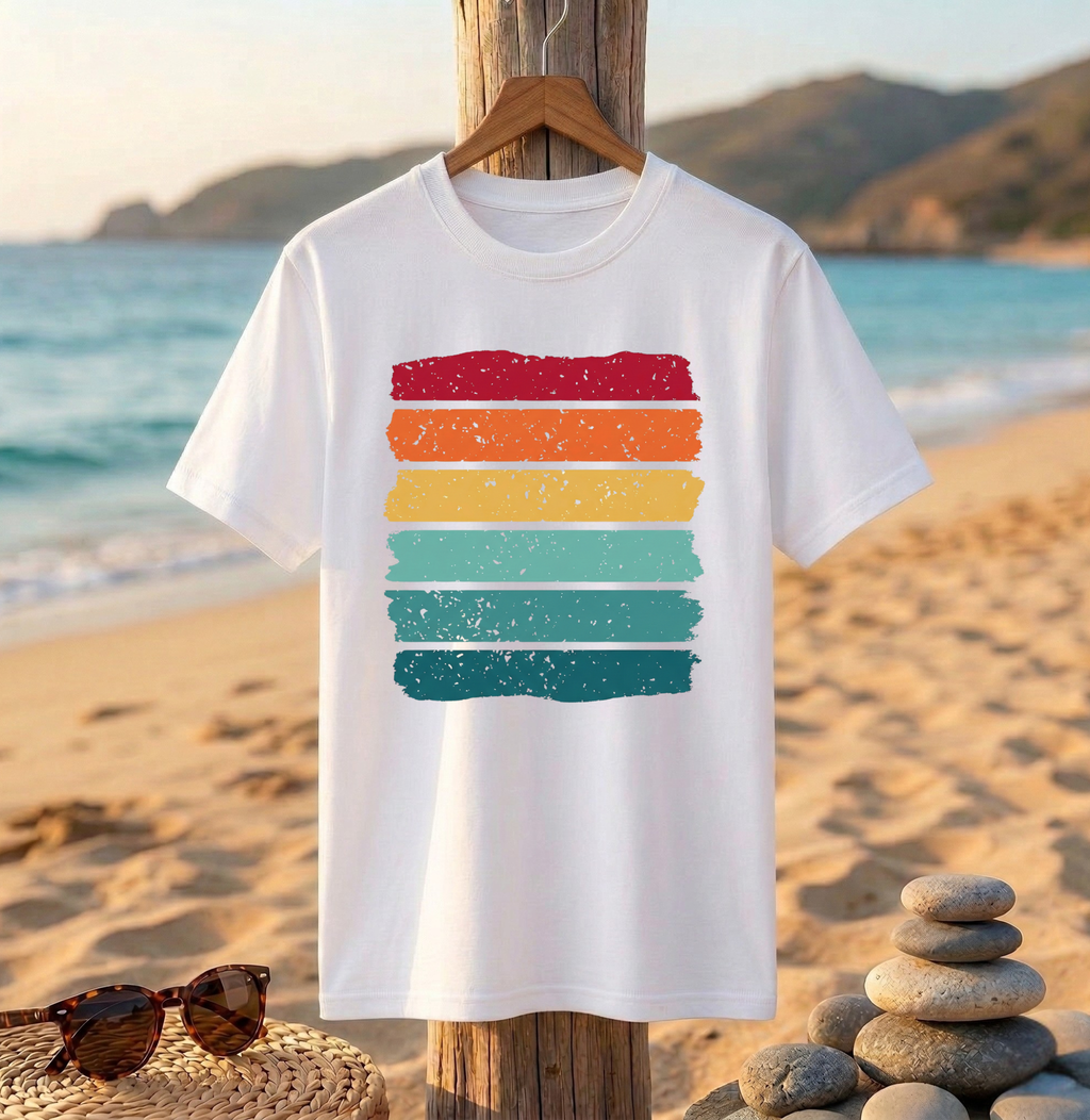 Retro Sunset Stripe Graphic T-Shirt | Unisex Summer Beach Tee