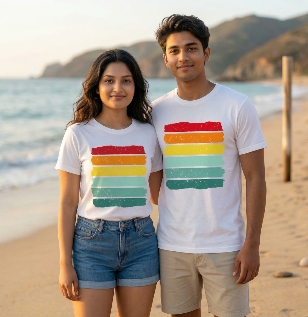 Retro Sunset Stripe Graphic T-Shirt | Unisex Summer Beach Tee
