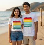 Retro Sunset Stripe Graphic T-Shirt | Unisex Summer Beach Tee