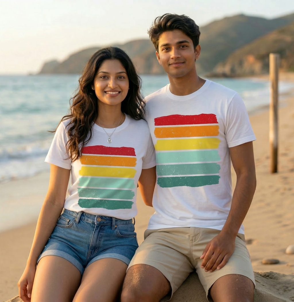 Retro Sunset Stripe Graphic T-Shirt | Unisex Summer Beach Tee