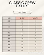 Classic Crew Tshirt Size Chart