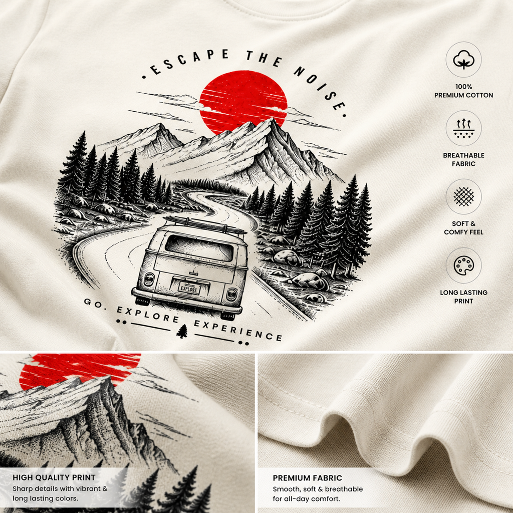 Escape The Noise Regular Travel Graphic T-Shirt – Premium Cotton Unisex Tee