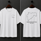 White t-shirt with Maharashtra map design on a dark background