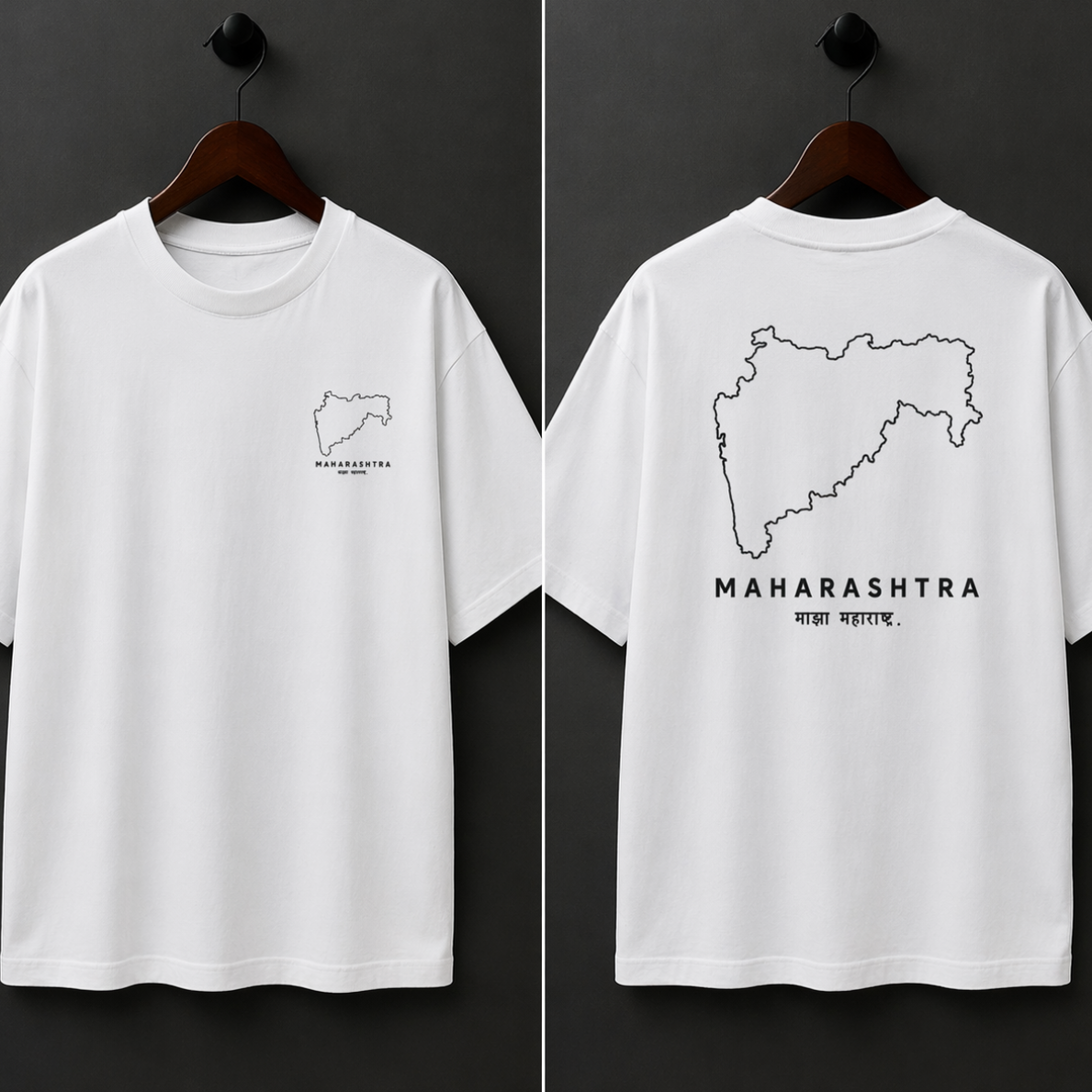White t-shirt with Maharashtra map design on a dark background