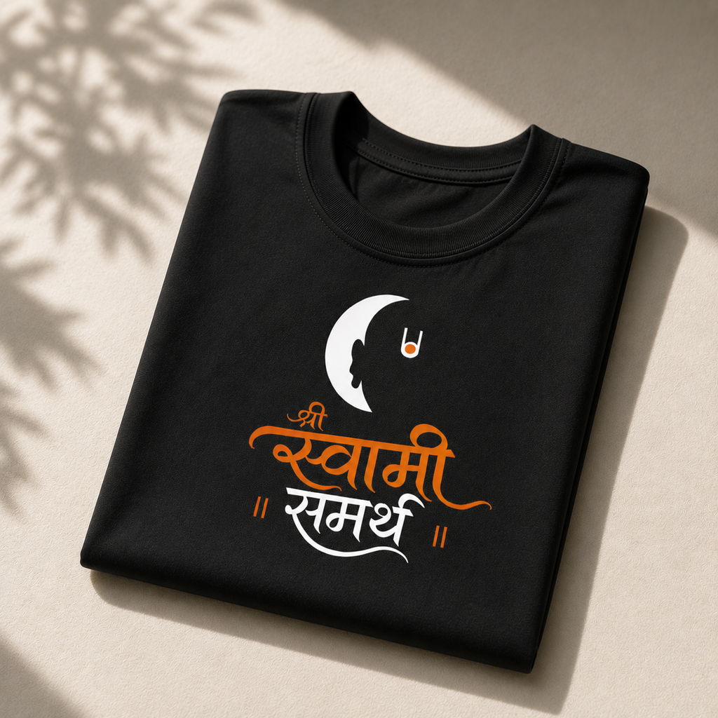 Shri Swami Samarth Unisex T-Shirt | Devotional Marathi Graphic Tee | Black, Navy Blue & Olive Green