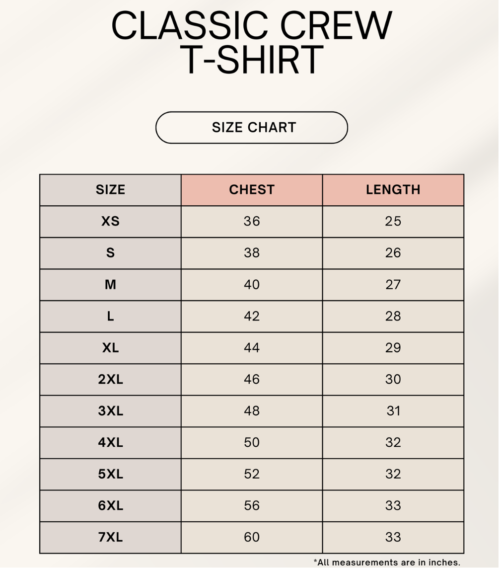 Size chart classic Crew