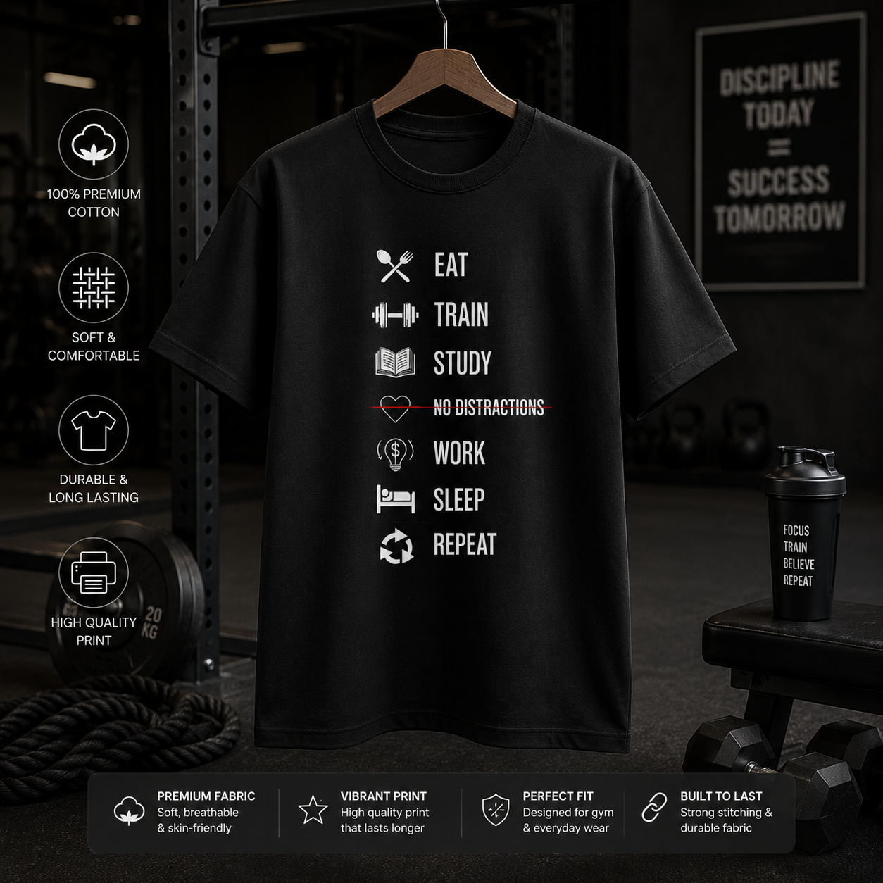 NO DISTRACTIONS Unisex Gym T-Shirt
