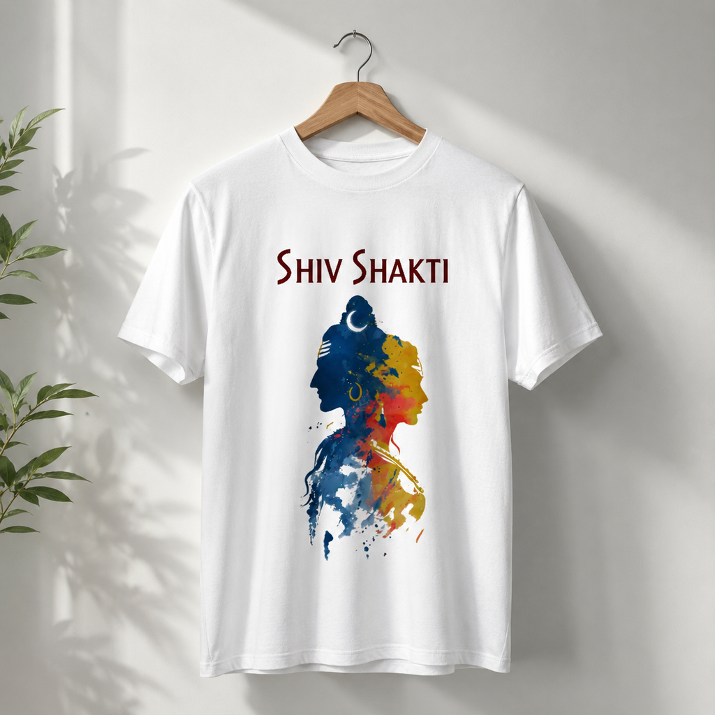 Shiv Shakti Unisex T-Shirt | Spiritual Couple Graphic Tee | Premium Cotton Round Neck T-Shirt