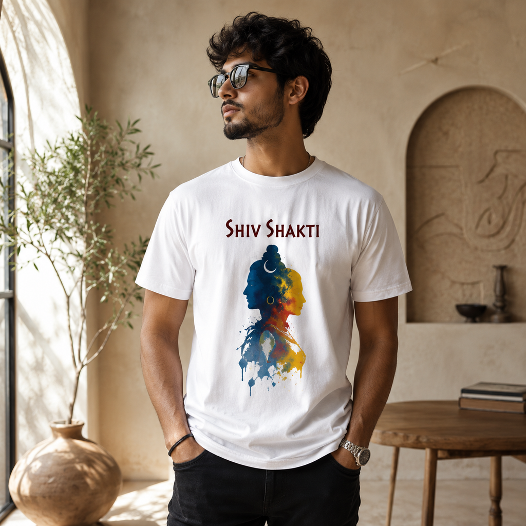 Shiv Shakti Unisex T-Shirt | Spiritual Couple Graphic Tee | Premium Cotton Round Neck T-Shirt