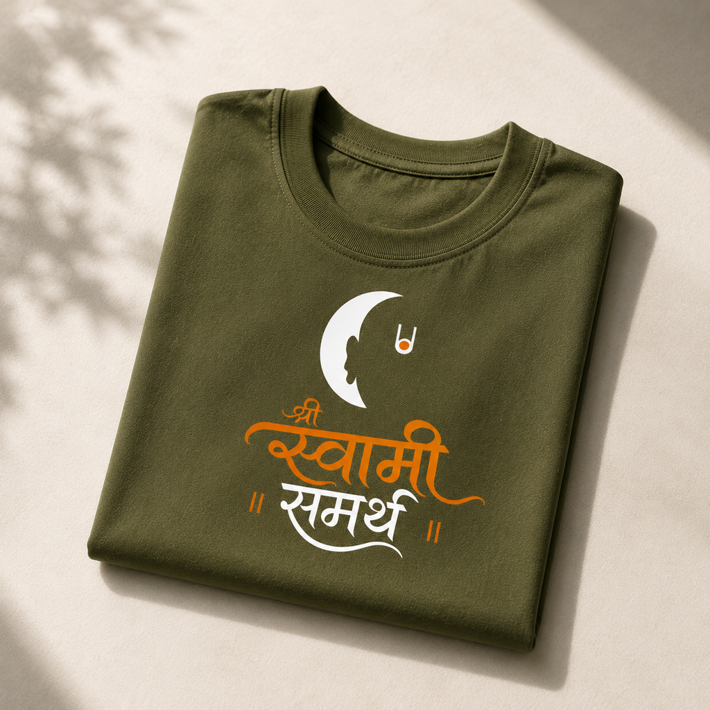 Shri Swami Samarth Unisex T-Shirt | Devotional Marathi Graphic Tee | Black, Navy Blue & Olive Green