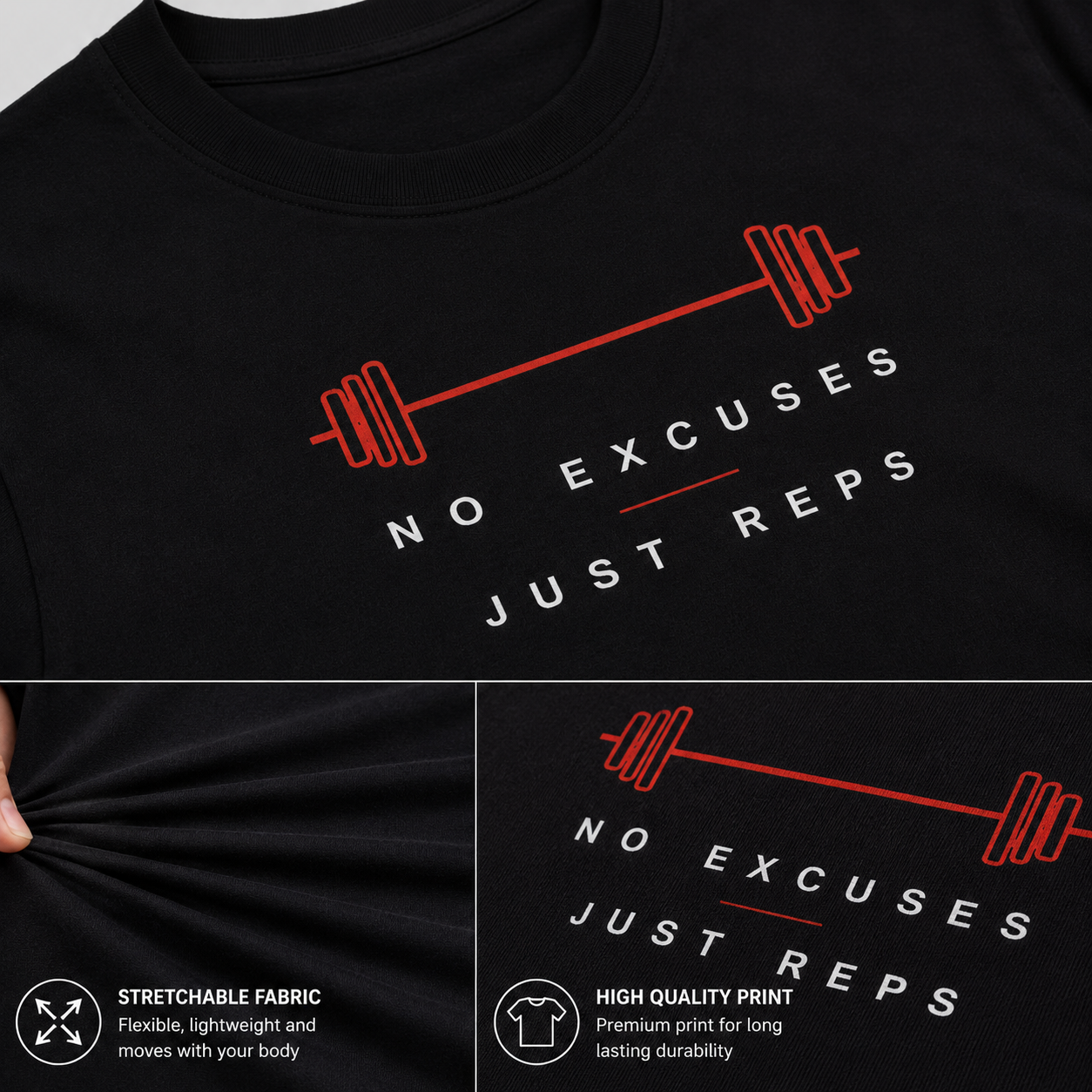 NO EXCUSES JUST REPS Gym T-Shirt
